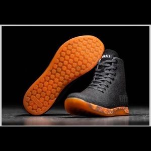 High Top Black Heather orange Trainers, Brand New